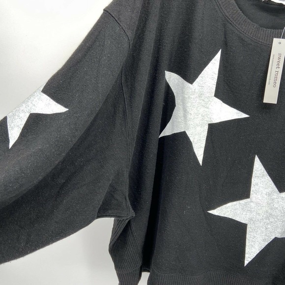 Sweet Romeo Black White Fuzzy Jumbo Star Sweater - Picture 3 of 7